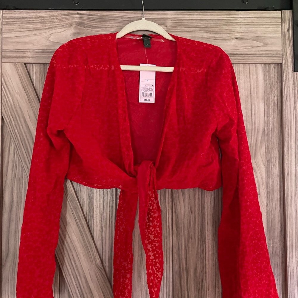 NWT Red Tie-Front Top